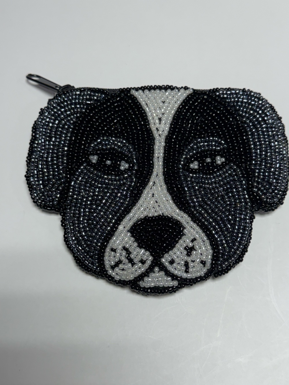 Hand Beaded Black Dog Coin Purse Zip Pouch Novelty Puppy Wallet NWOT